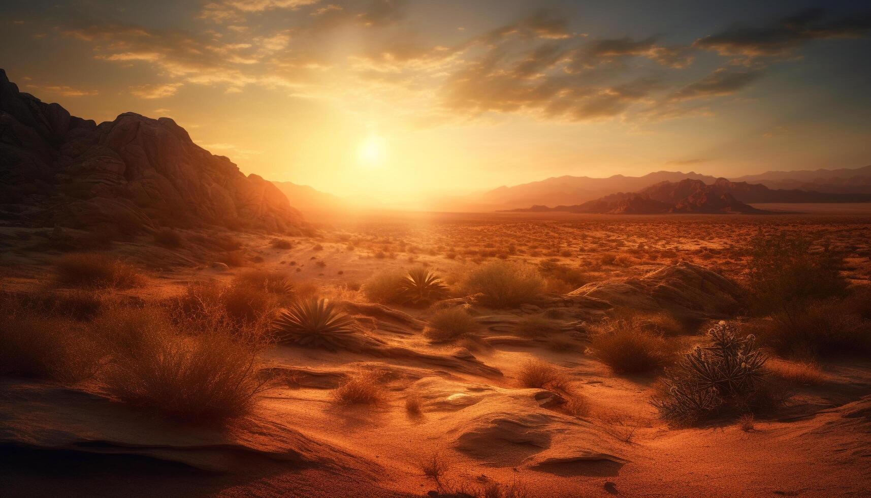 Majestic mountain range, tranquil sunset, arid climate, wilderness adventure generated by AI photo