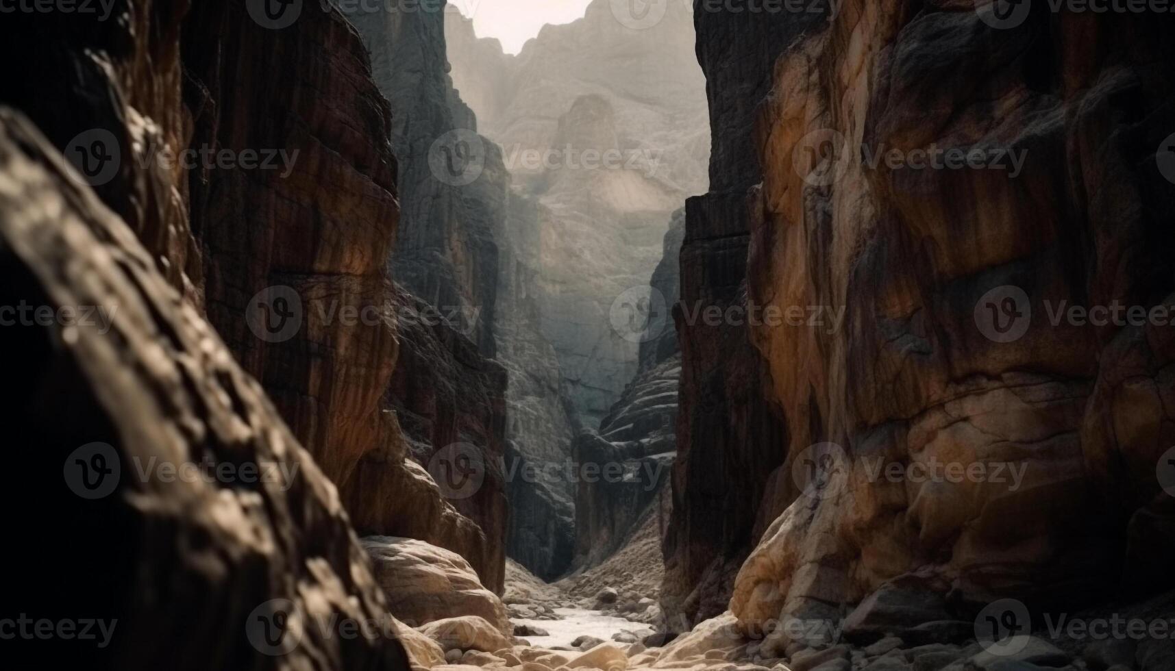 Majestic mountain peak, tranquil scene, one person hiking in nature generated by AI photo