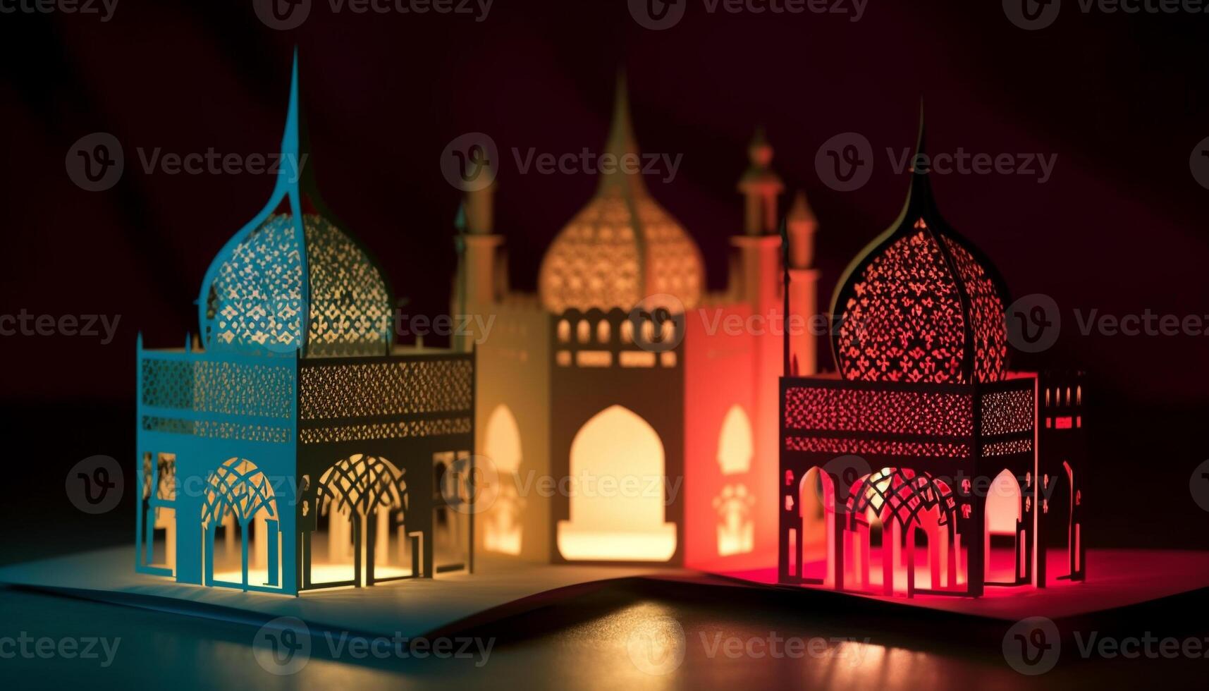 Ramadan night spirituality illuminated in Arabic style architecture decoration generated by AI photo