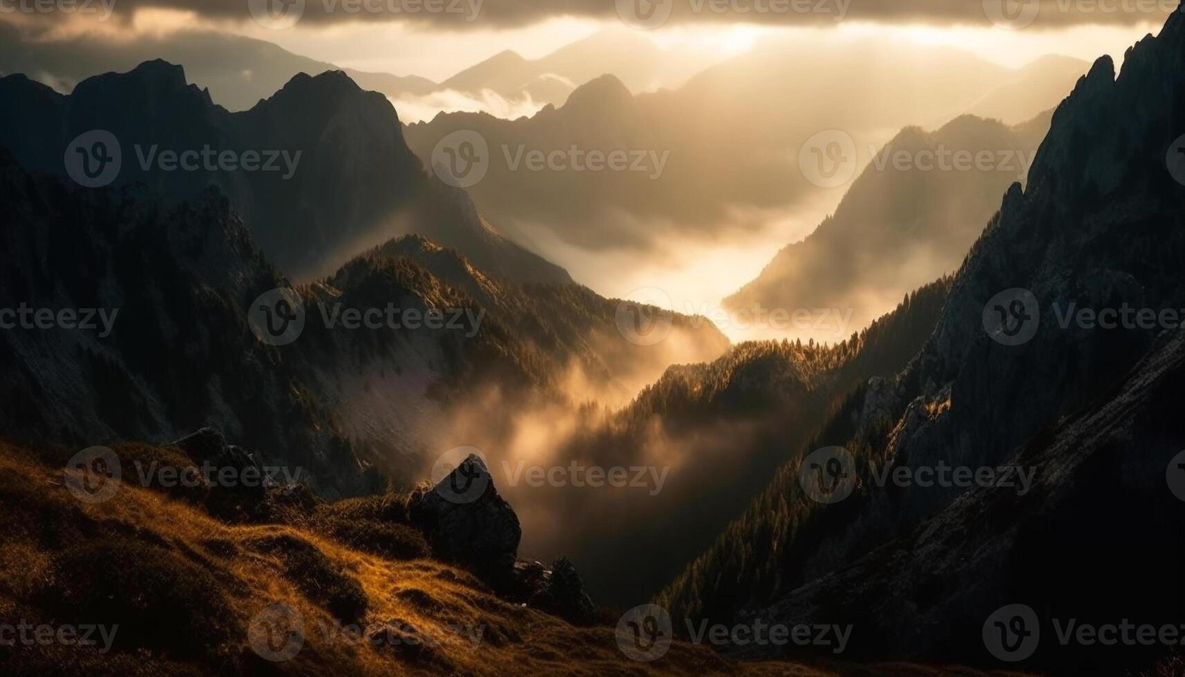 majestuoso montaña rango, tranquilo escena, naturaleza belleza en otoño generado por ai foto