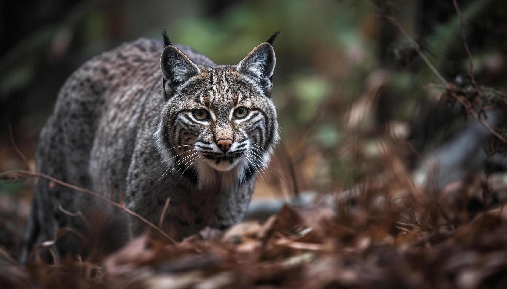 Bobcat staring, close up, danger in wilderness, natural beauty portrait generated by AI photo