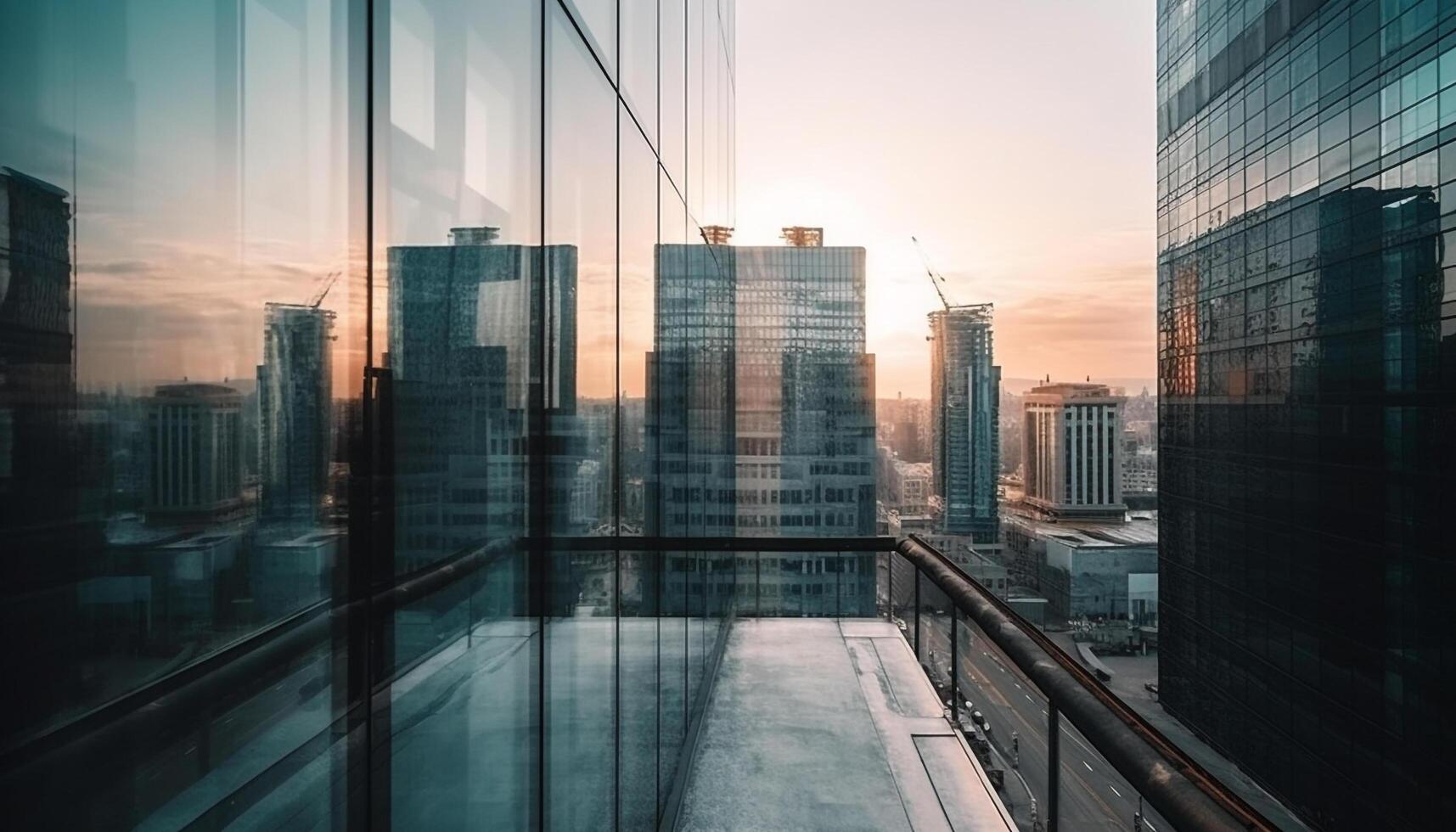 Tall skyscrapers illuminate Beijing modern city life at dusk generated by AI photo