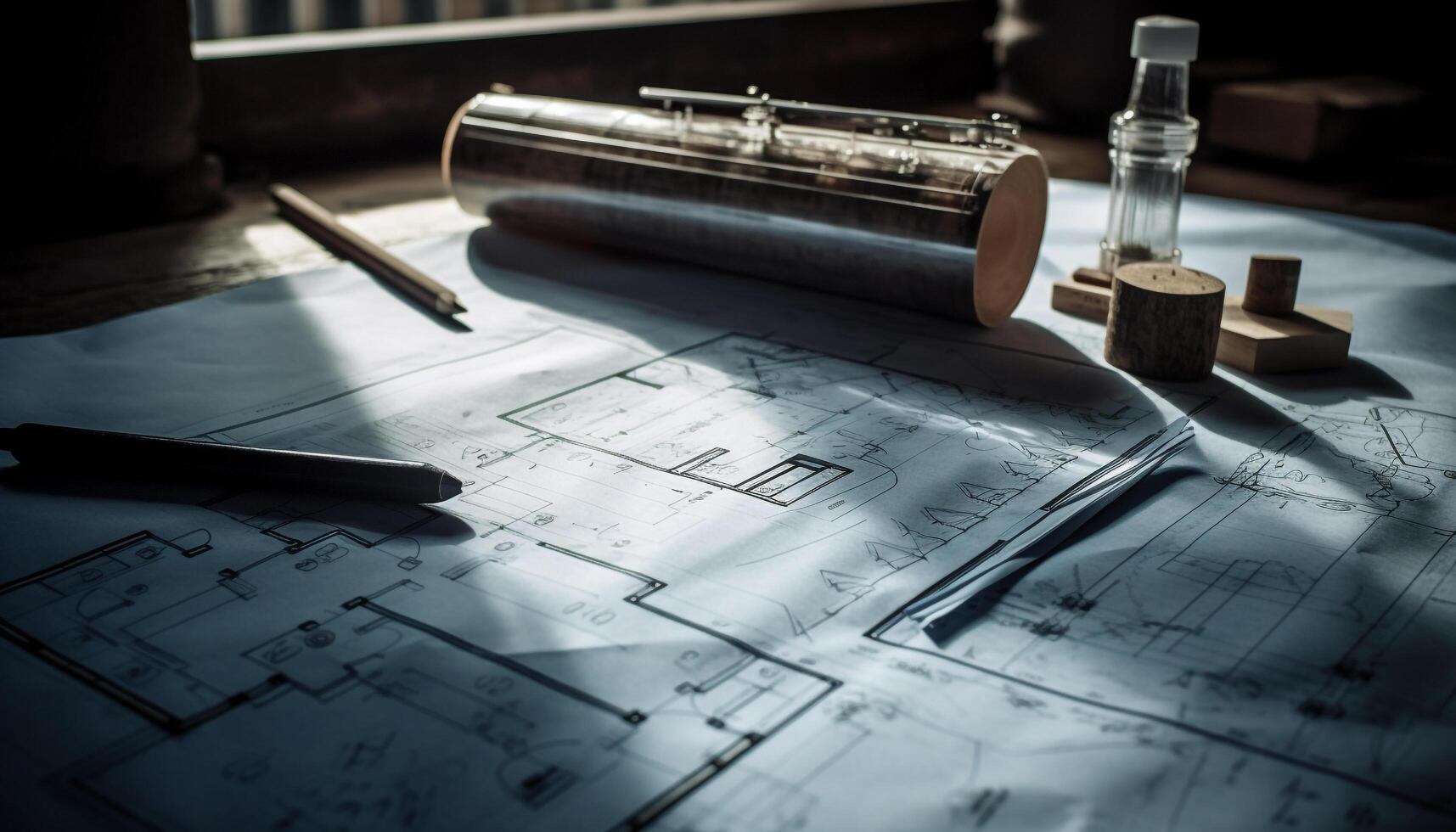 Blueprints, plans, and designs for construction industry and home improvement generated by AI photo