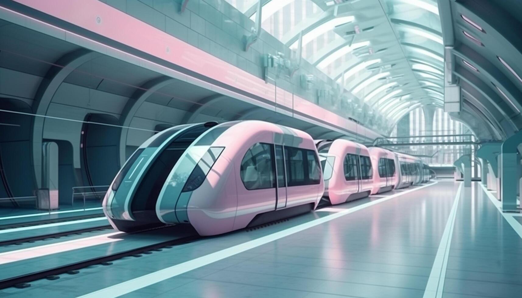 Modern transportation on the move high speed train arrival at night generated by AI photo