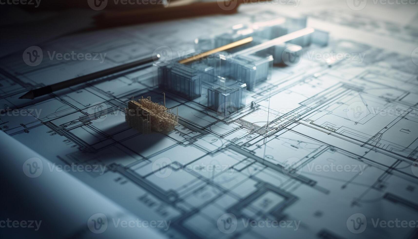 Blueprints, plans, and paperwork guide modern housing construction industry development generated by AI photo