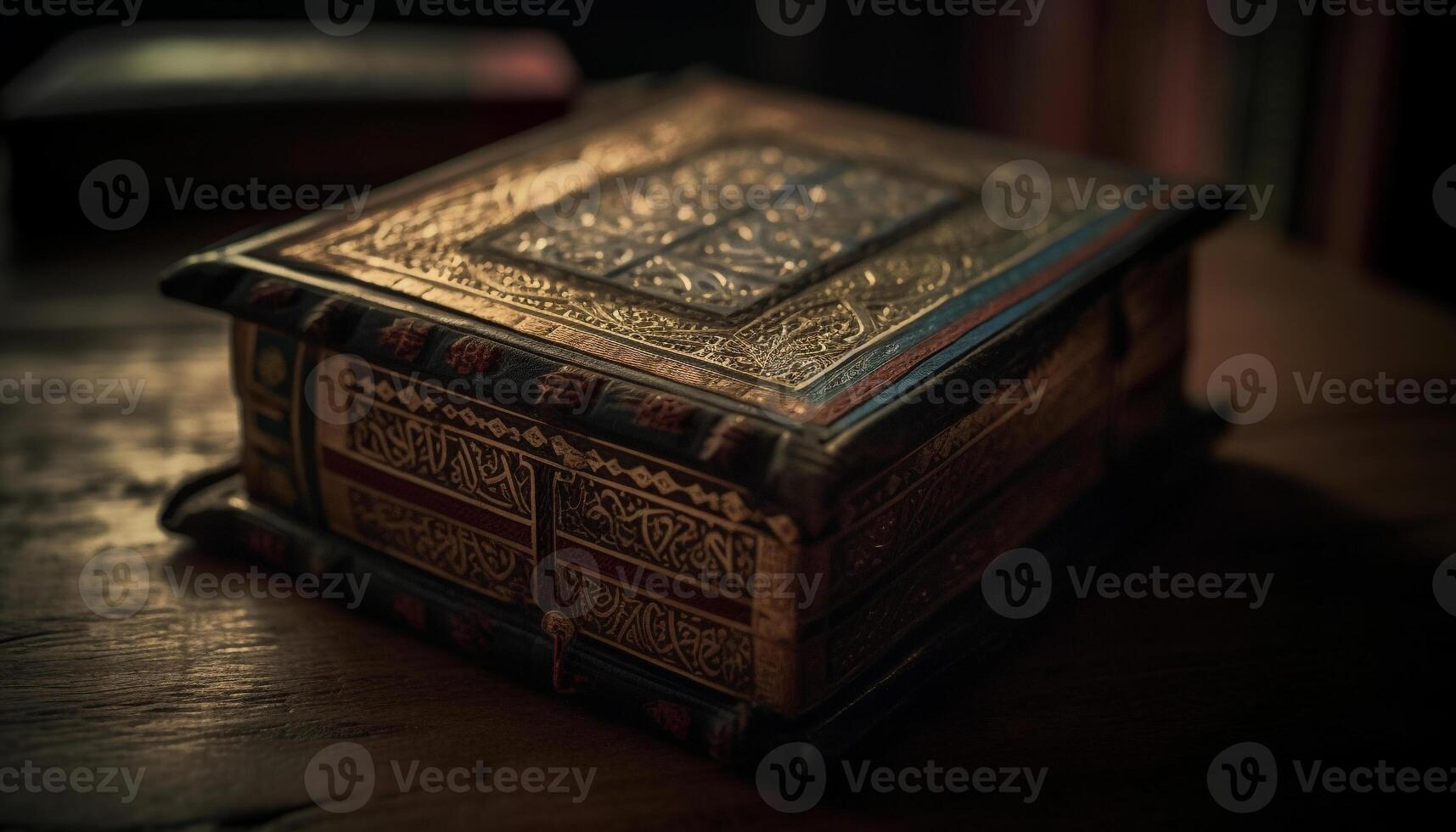 Antique Bible on Wooden Table Symbol of Christian Spirituality generated by AI photo