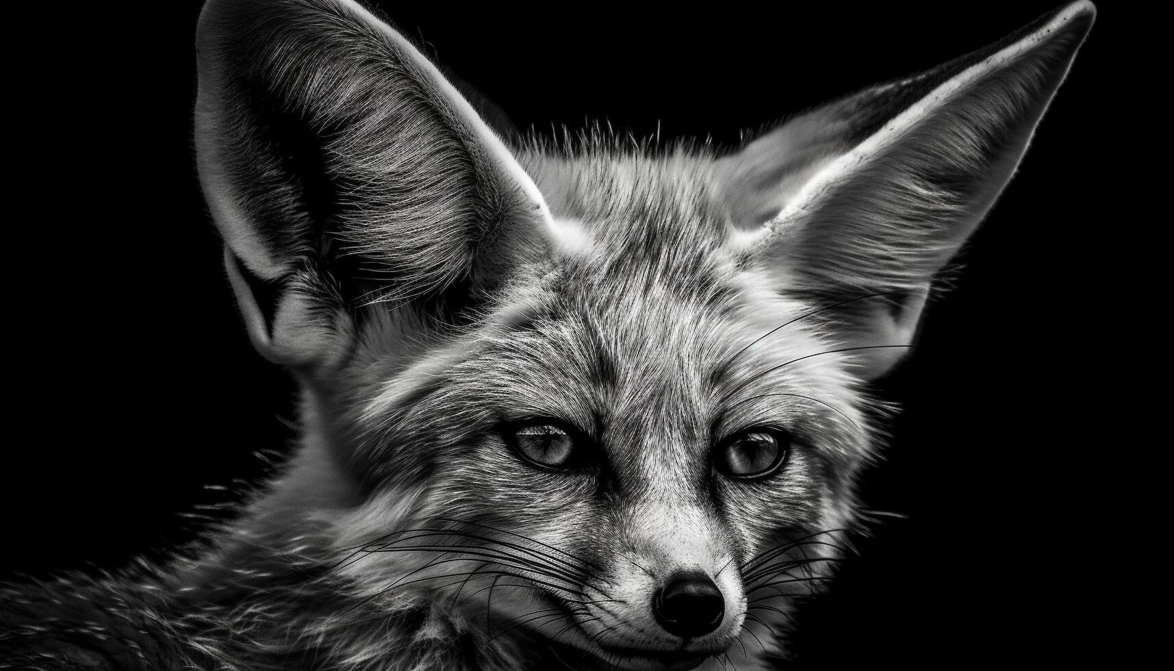 Fluffy red fox kitten, studio shot, black and white generated by AI photo