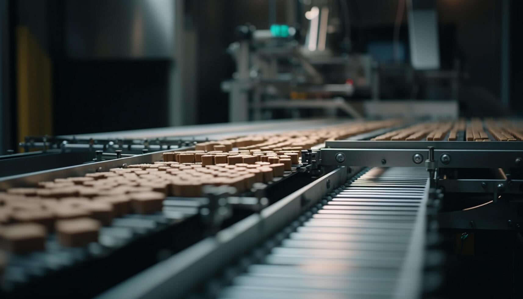 industry machinery in motion on production line conveyor belt generated by AI photo