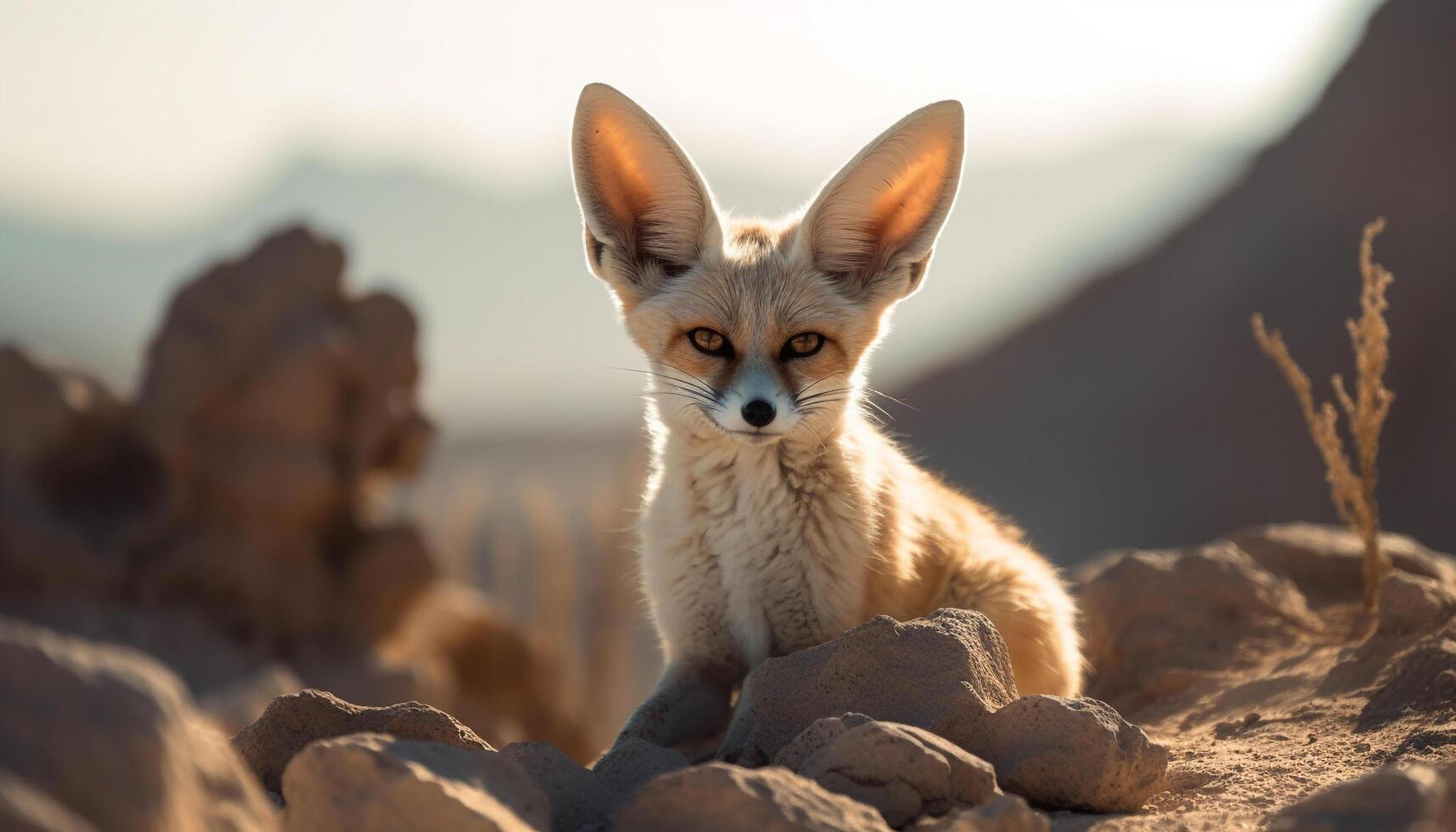 fox sitting wild animal in the mountain generated by AI photo