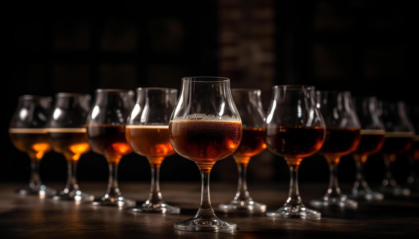 Luxury drinks collection on wood table in bar establishment generated by AI photo