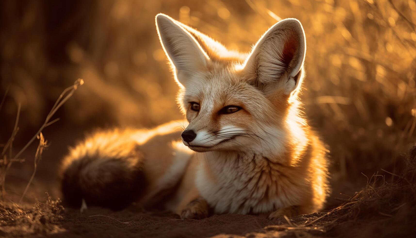 fox lying wild animal in grass nature scene generated by AI photo