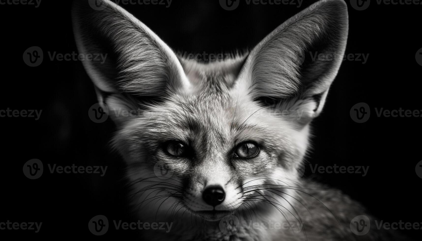 Fluffy rabbit ear in close up portrait, black and white monochrome generated by AI photo