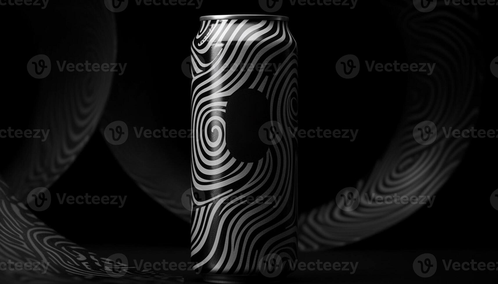 Abstract black and white spiral design on shiny metal material generated by AI photo