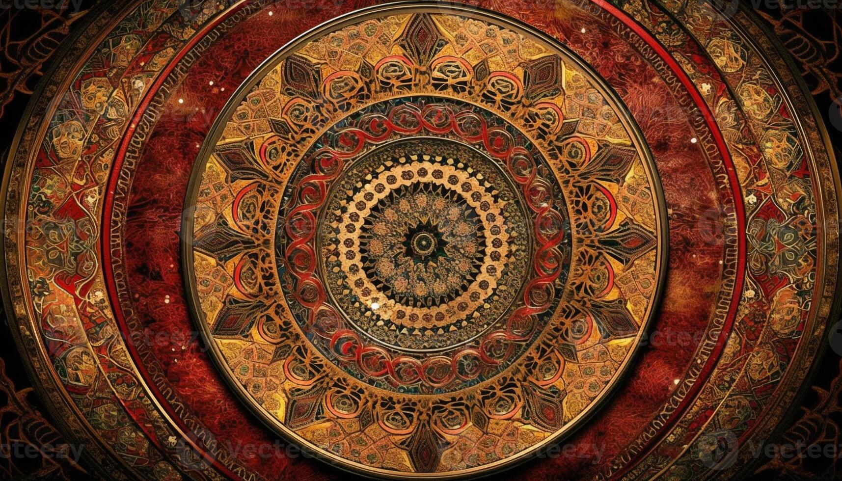 Ornate mandala tapestry with floral pattern in multi colored symmetry generated by AI photo