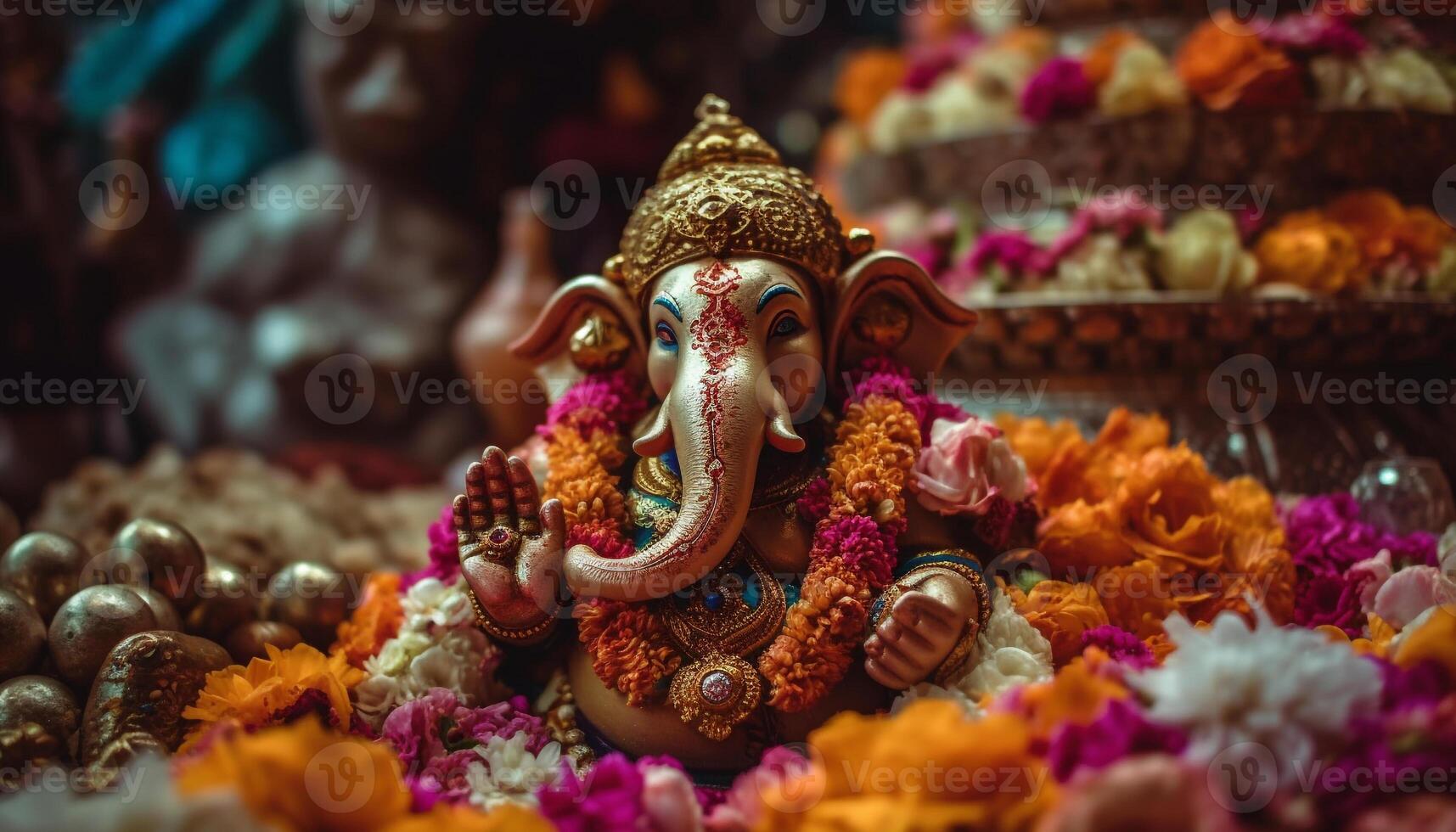 Hindu elephant statue symbolizes spirituality and prosperity in Indian culture generated by AI photo