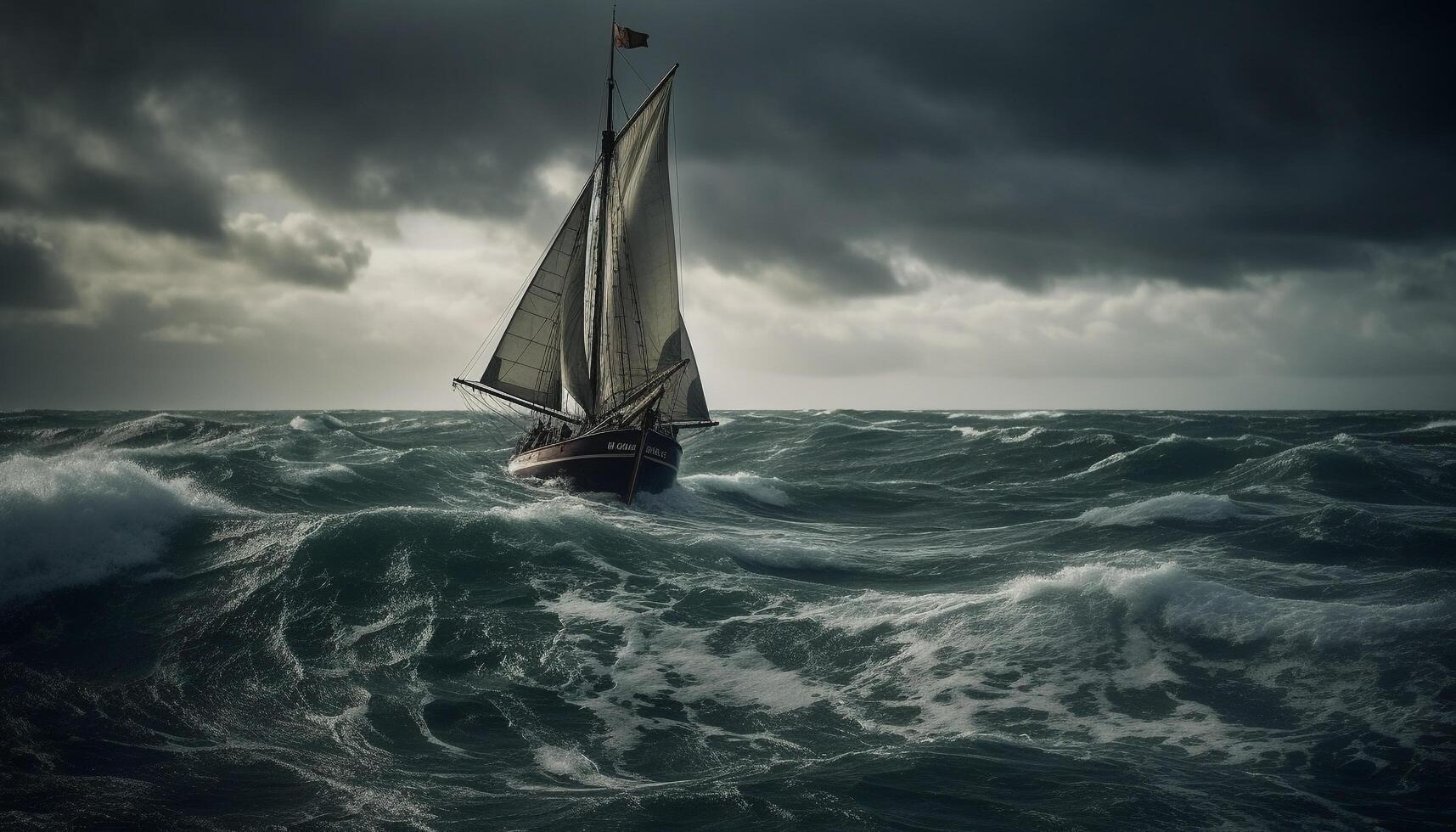 Sailing yacht races through waves, wind and blue skies generated by AI photo
