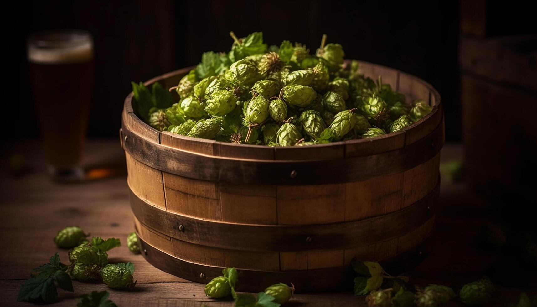 Organic brewery uses fresh ingredients for healthy vegetarian beer and wine generated by AI photo