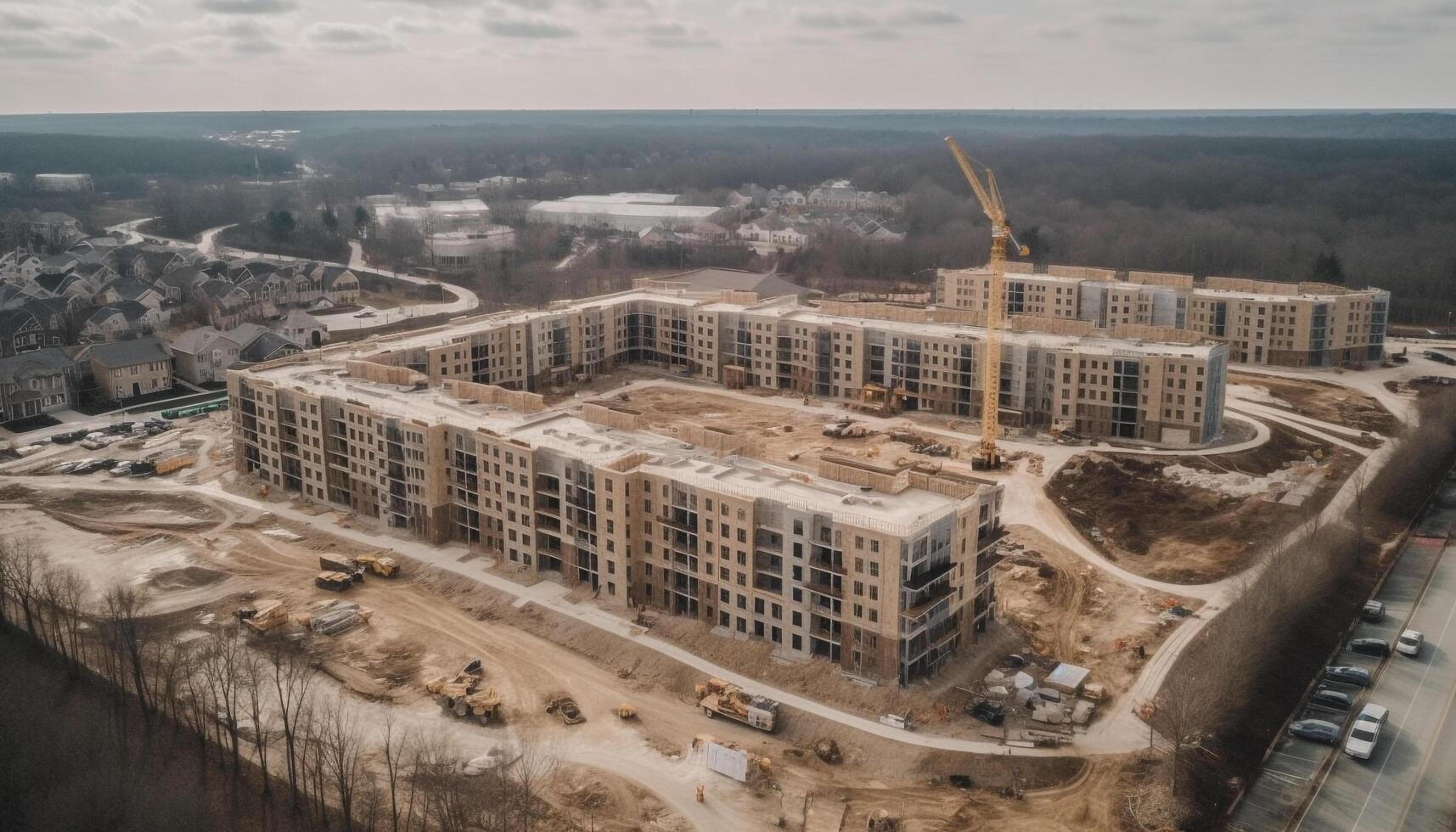 alto subir rascacielos debajo construcción, simbolizando Progreso y crecimiento generado por ai foto