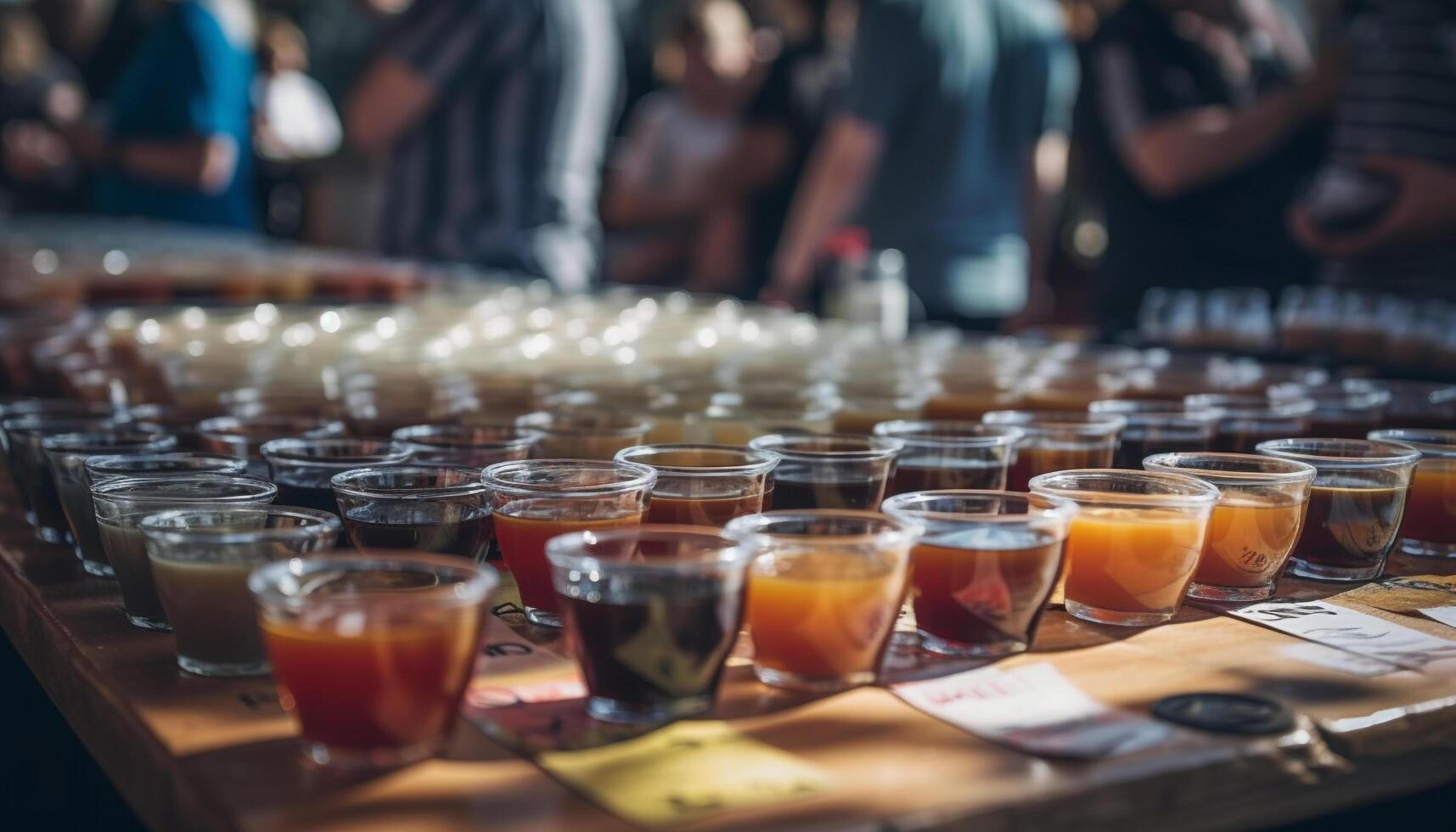 Nightlife celebration with fresh cocktails pouring in a row at bar generated by AI photo