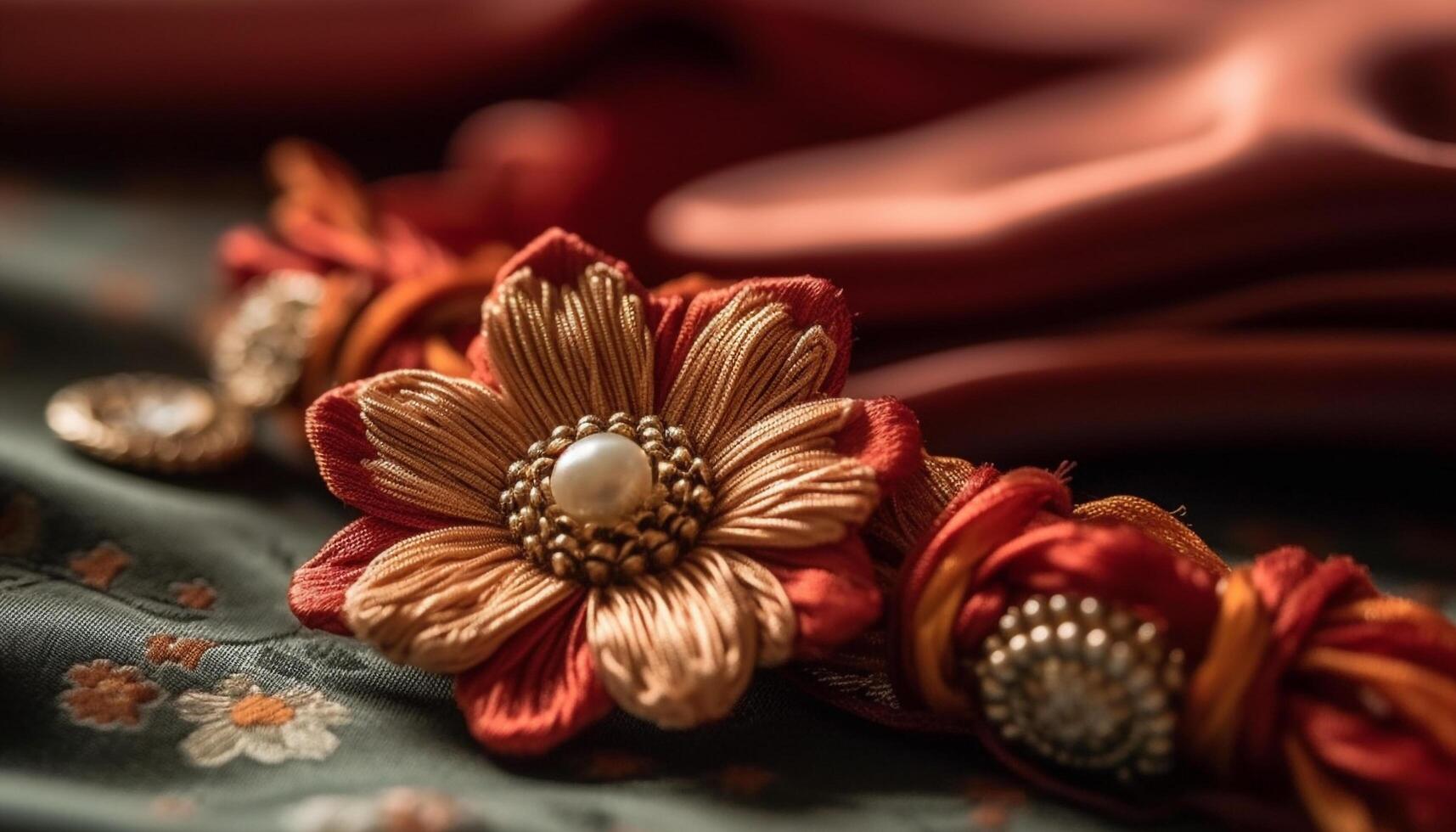 Ornate Indian necklace celebrates beauty in nature with jasmine blossom generated by AI photo