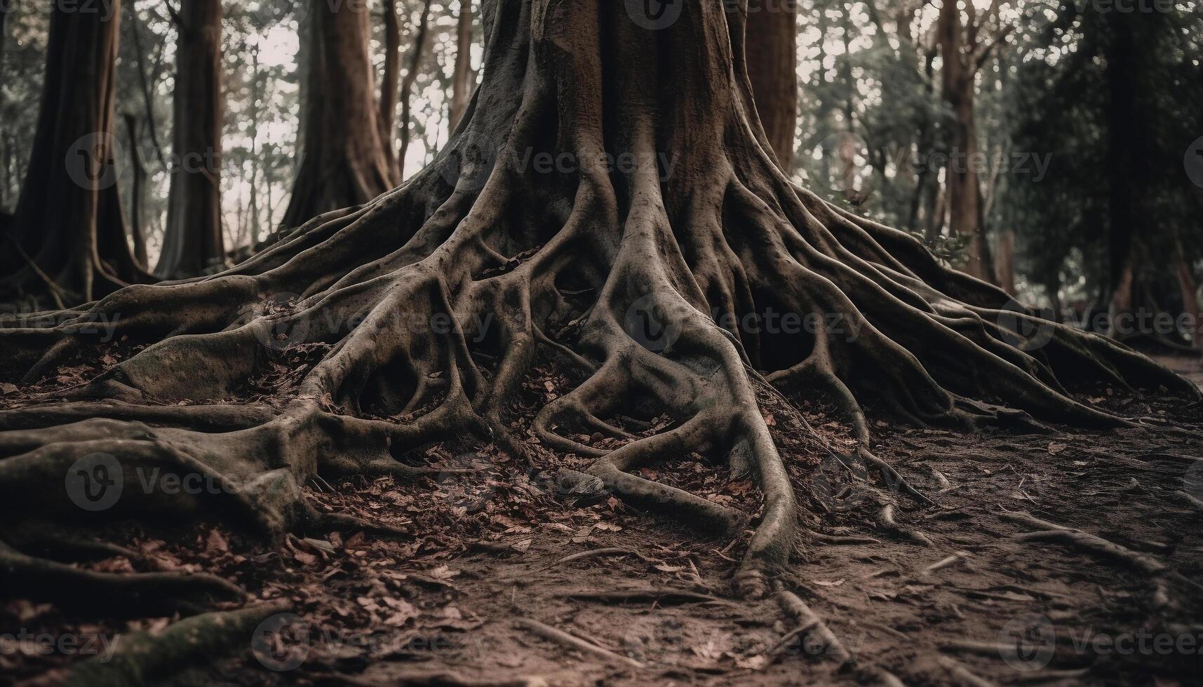 Intertwined roots and branches create ancient beauty photo