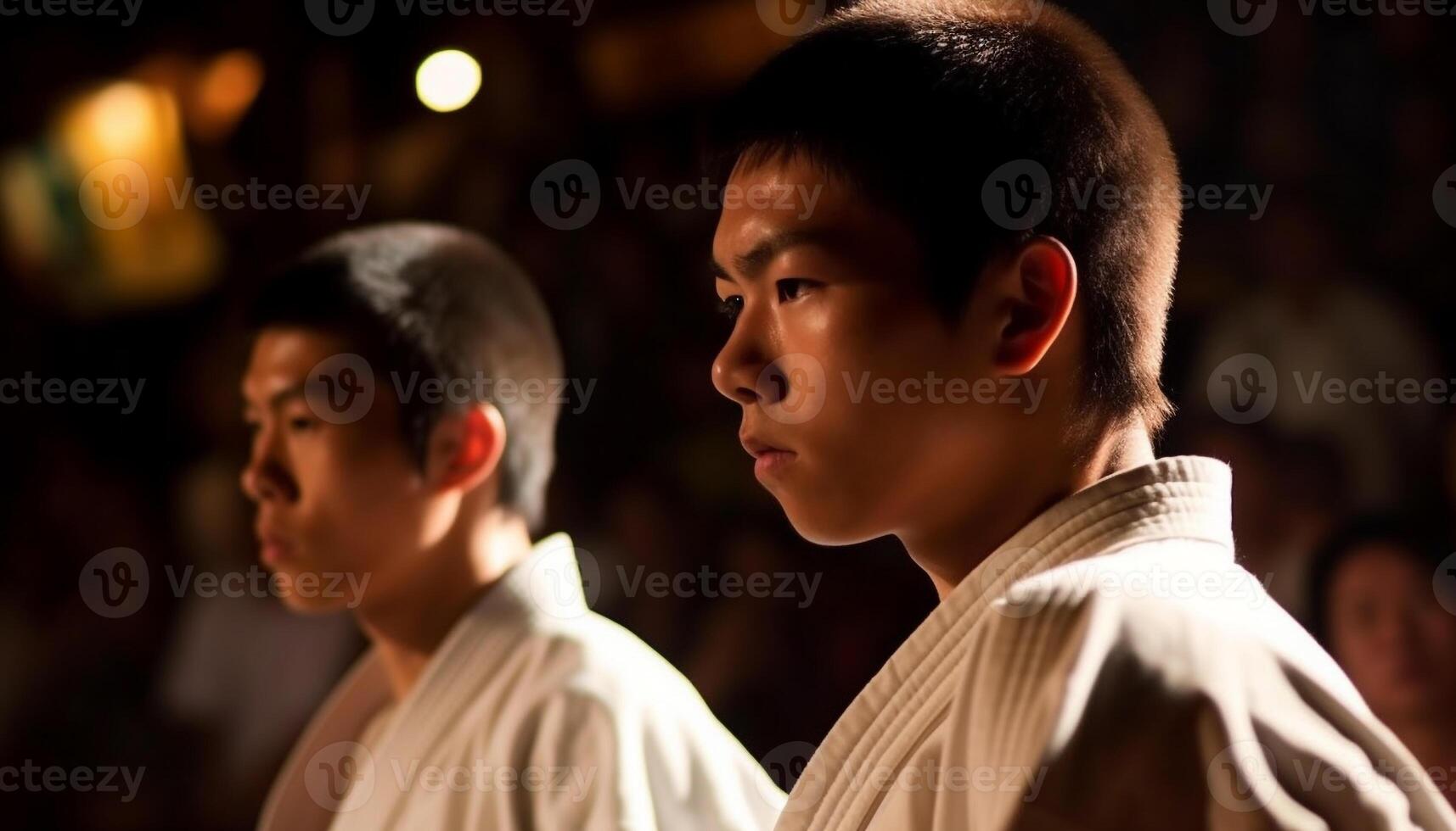 Monk and child praying, friendship and spirituality photo