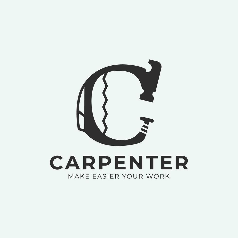 carpenter logo icon with letter c, carpentry logo image design vector