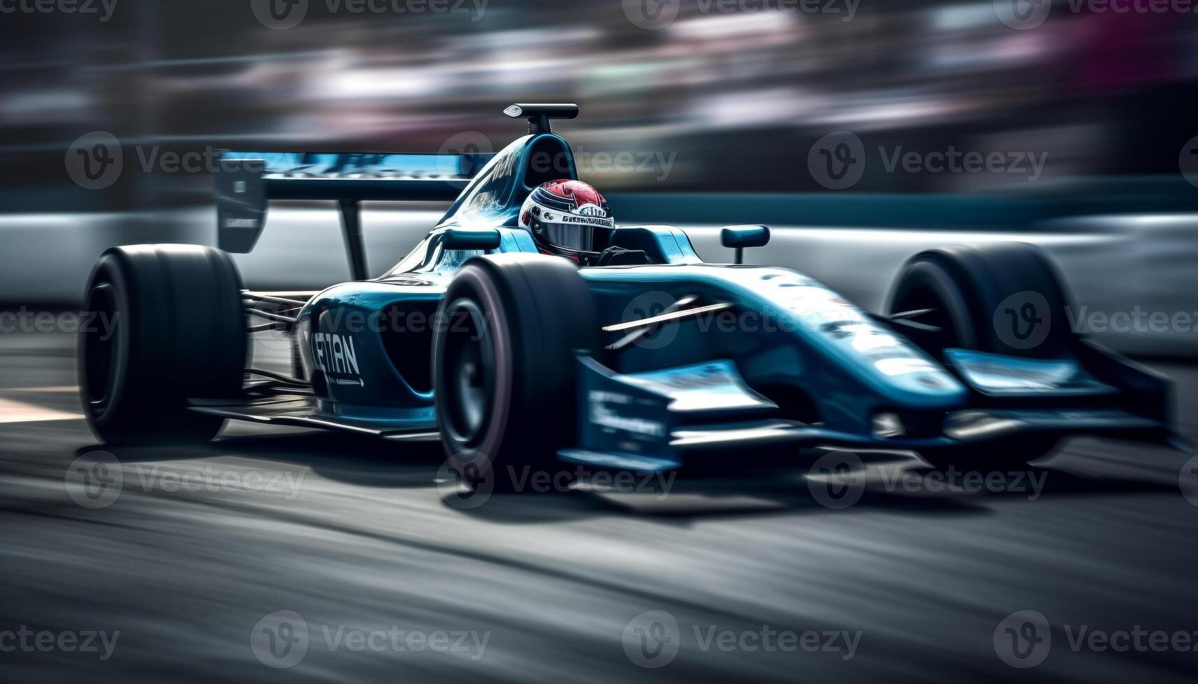 Shiny sports car speeds on modern track photo