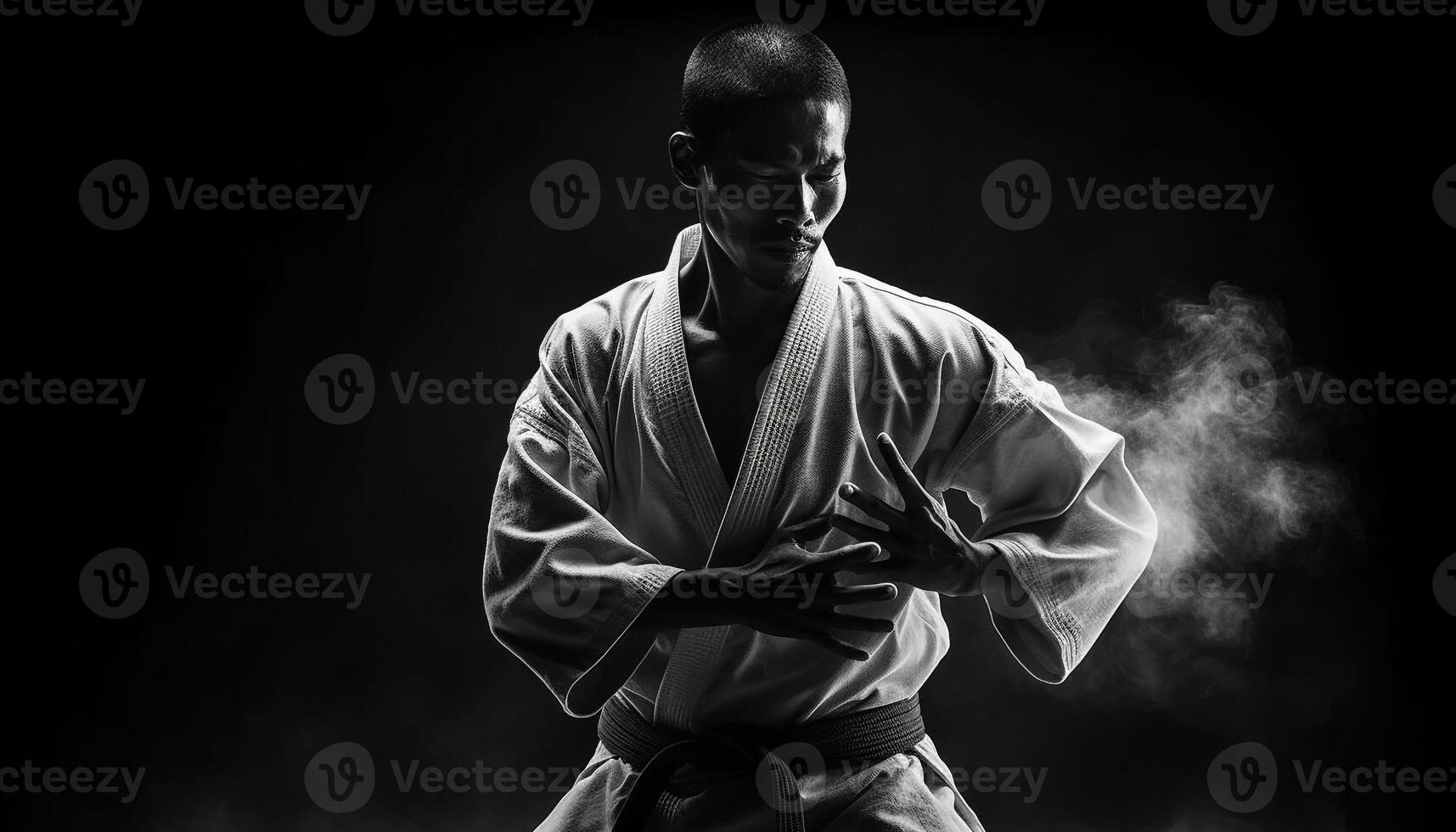 Black belt athlete practicing jujitsu with determination photo