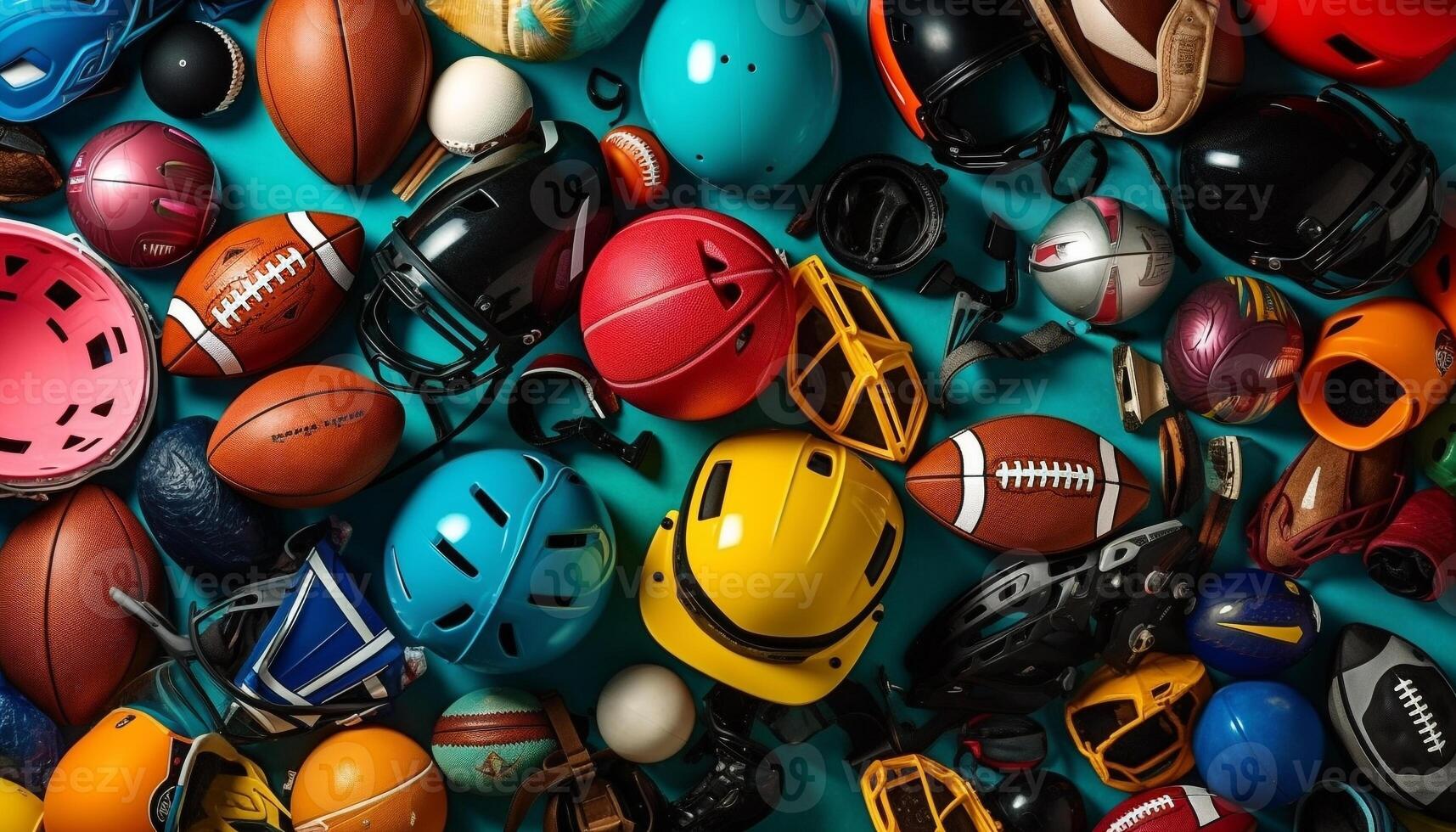 Sports equipment collection in a fun pattern photo