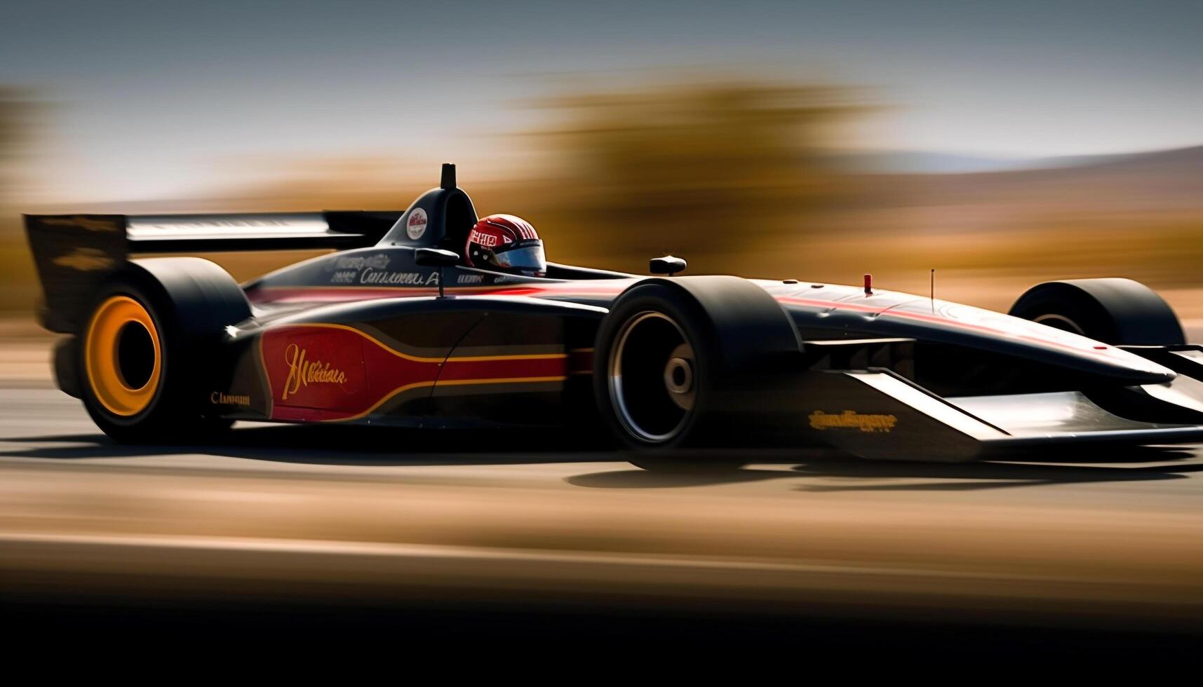 Shiny sports car driving on modern track photo