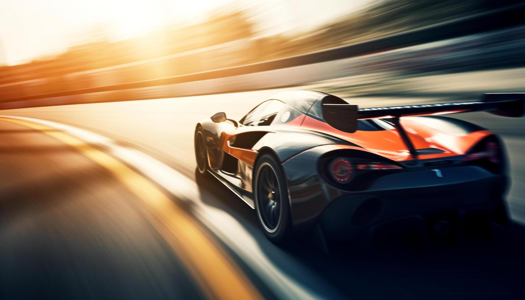 Blurred motion of modern sports car driving photo