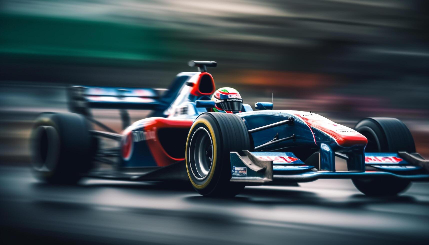 Blurred motion, shiny wheels, modern sports car photo