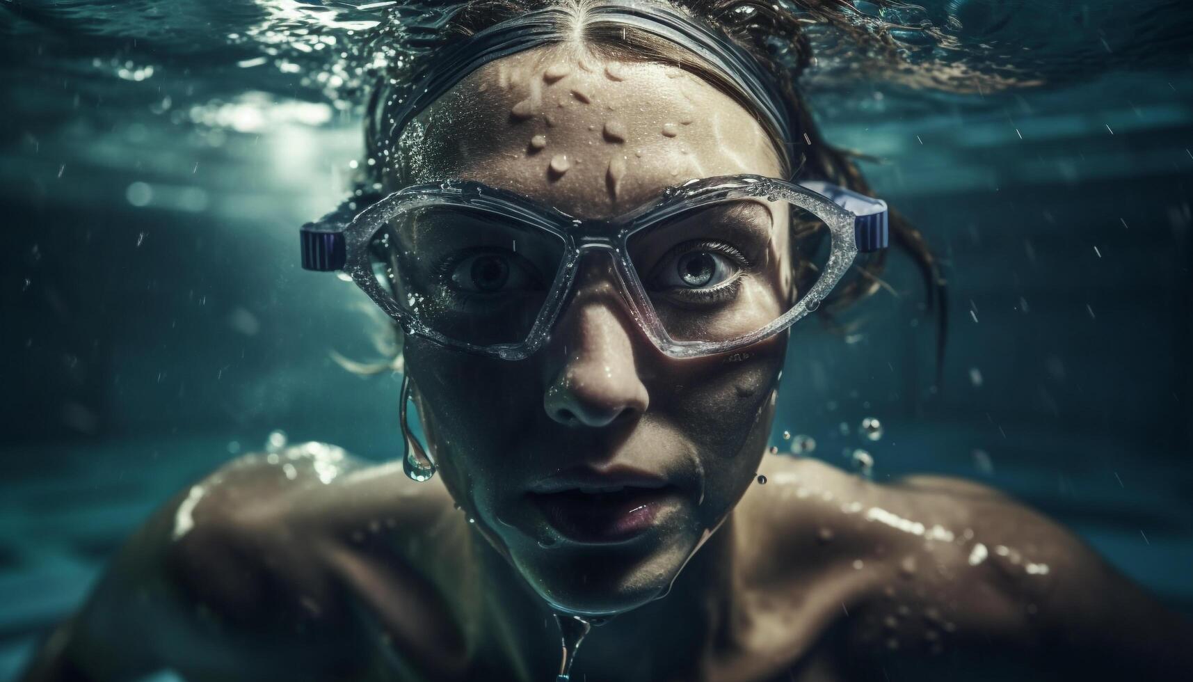 Caucasian woman snorkeling underwater with swimming goggles photo