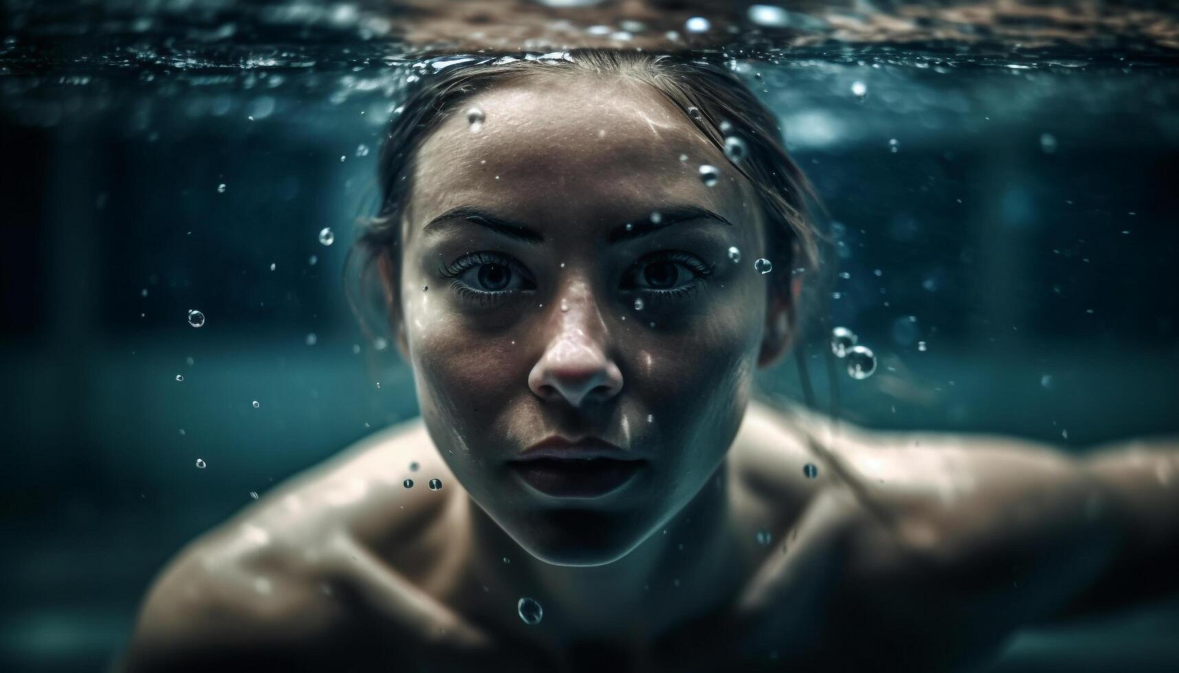 Wet beauty looking at camera underwater sensuality photo