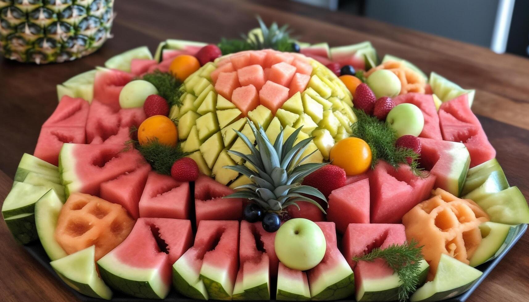 sano Fruta ensalada con un variedad de colores generativo ai foto