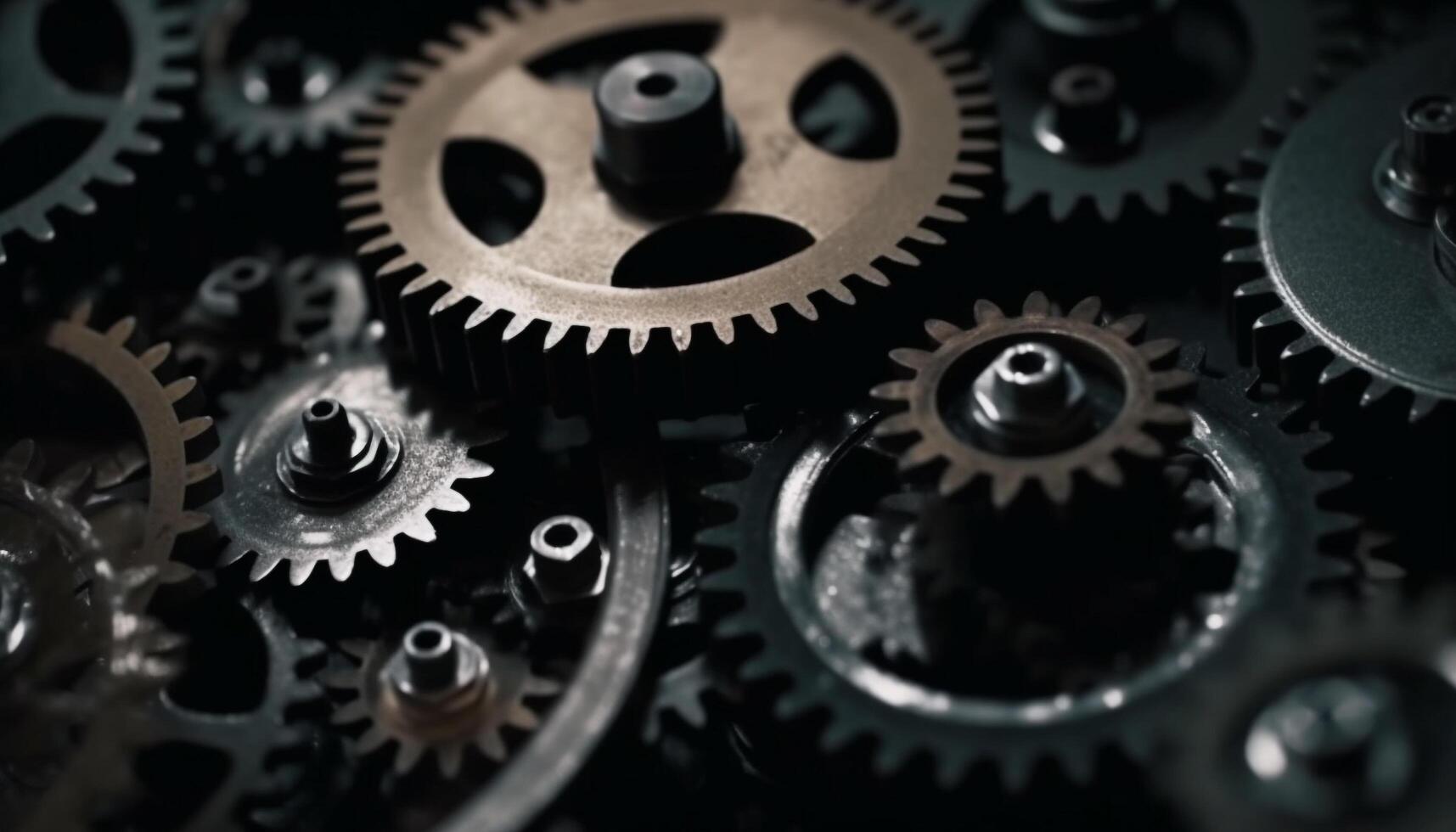 Steel machinery turning, interlocked gears of progress photo