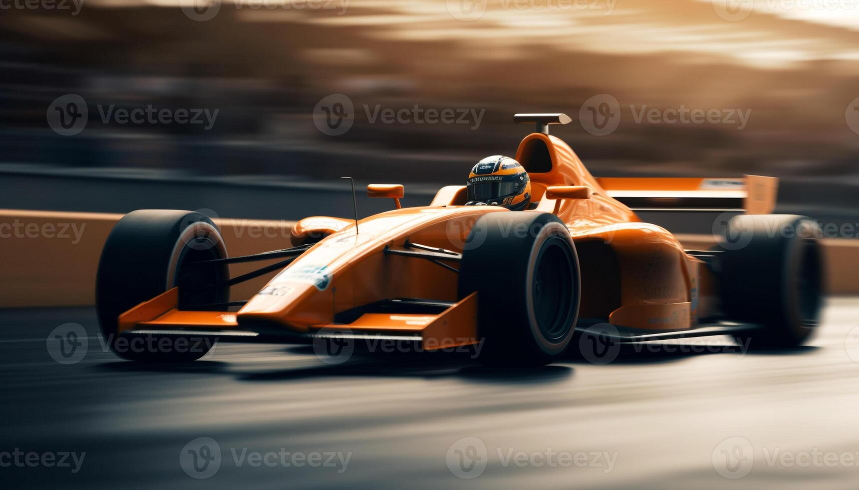 Shiny sports car speeds on modern track photo