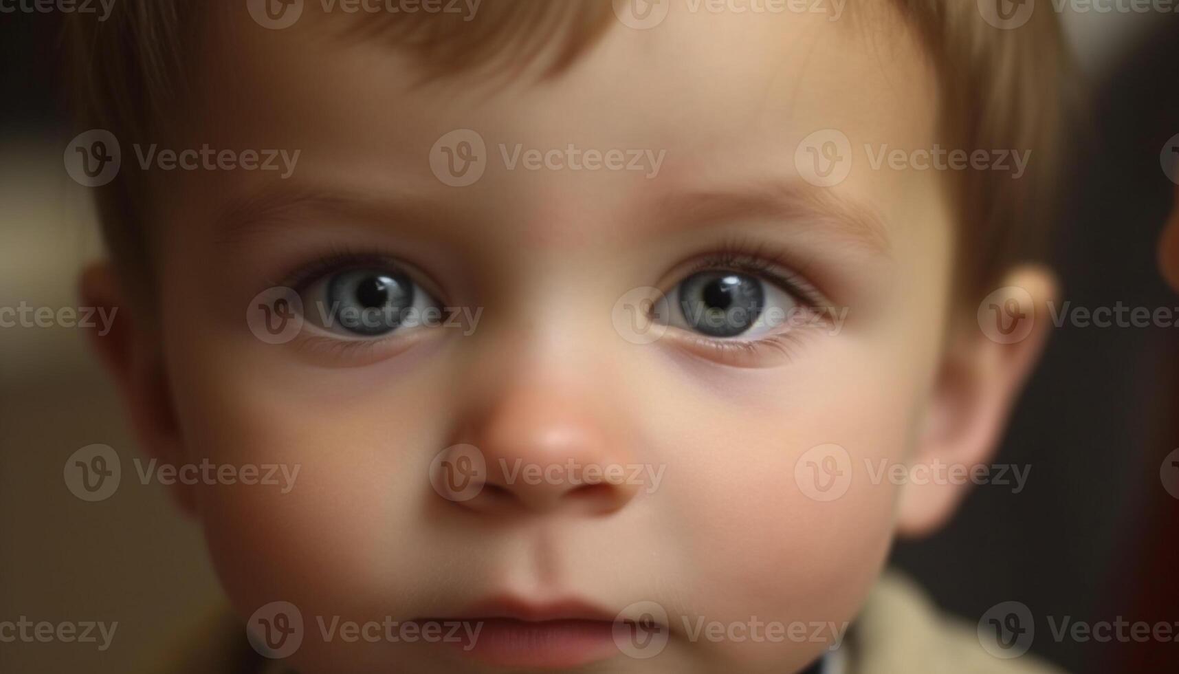 Cheerful baby boy with blue eyes smiling happily photo