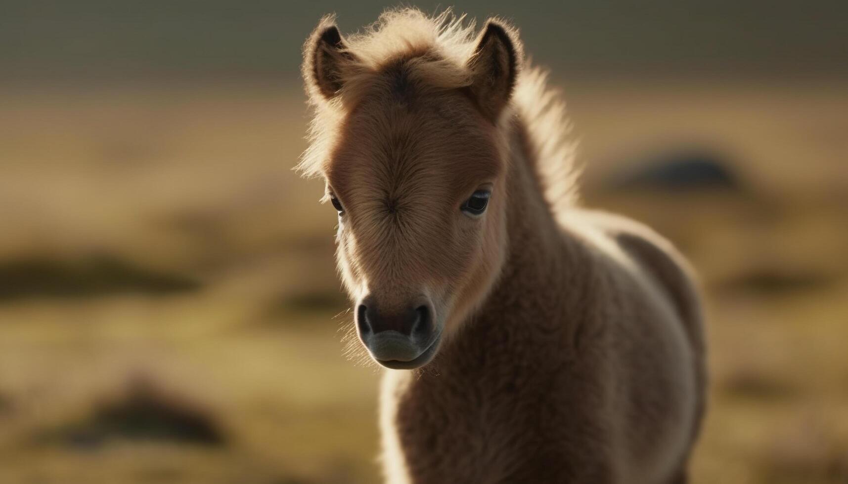 Cute foal grazing in rural meadow portrait photo