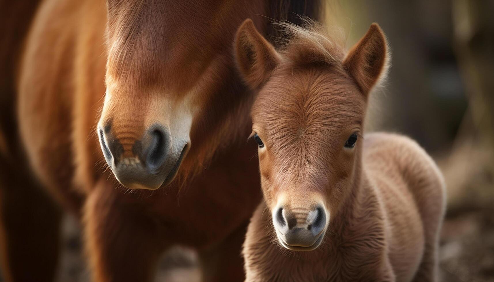 Cute foal grazing in green meadow pasture photo