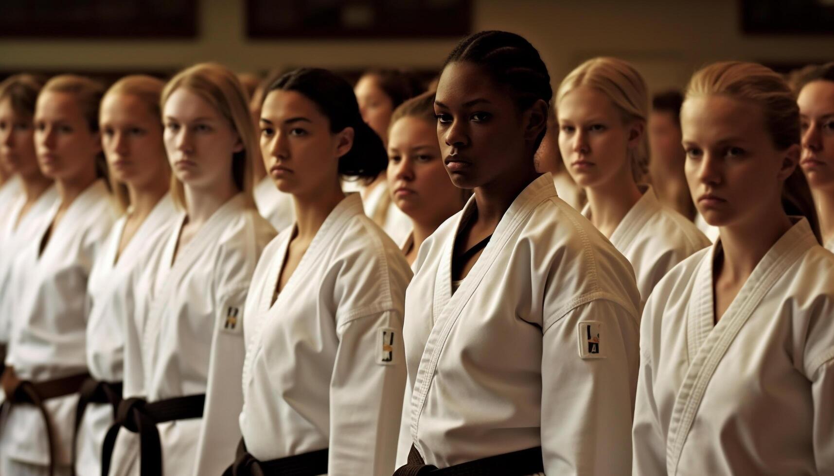 Young adults in uniform standing in a row photo