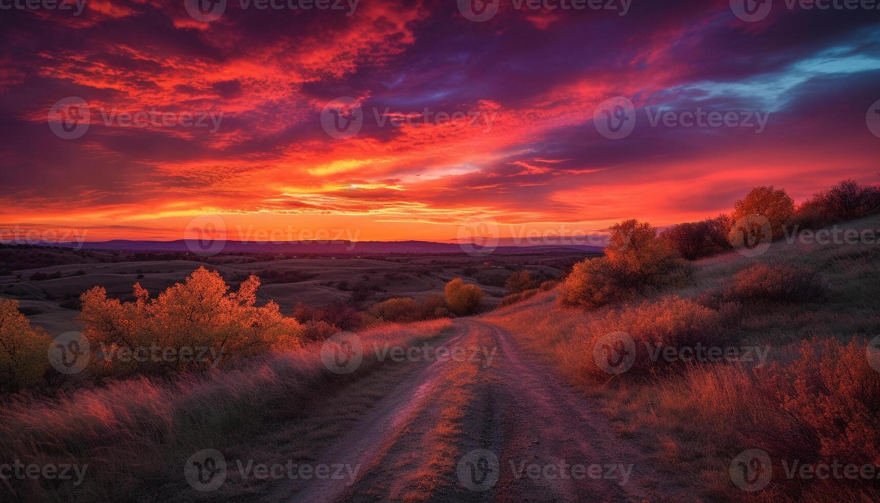 naranja puesta de sol terminado africano montaña rango, tranquilo belleza generado por ai foto