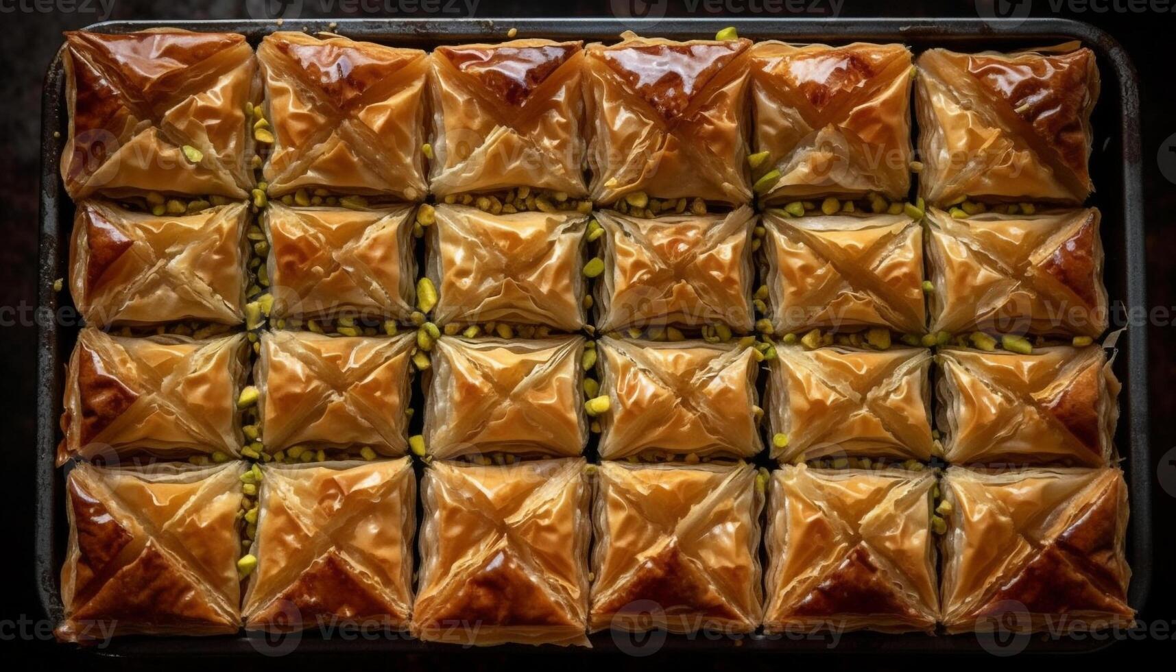 Baklava, honey syrup, walnut stuffed, Arabic style generated by AI ...