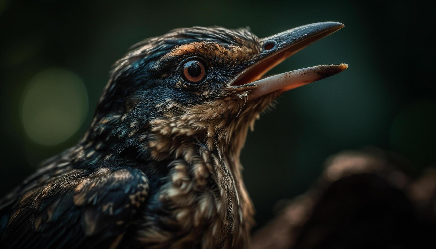 Yellow hawk perching on branch, close up portrait generated by AI photo