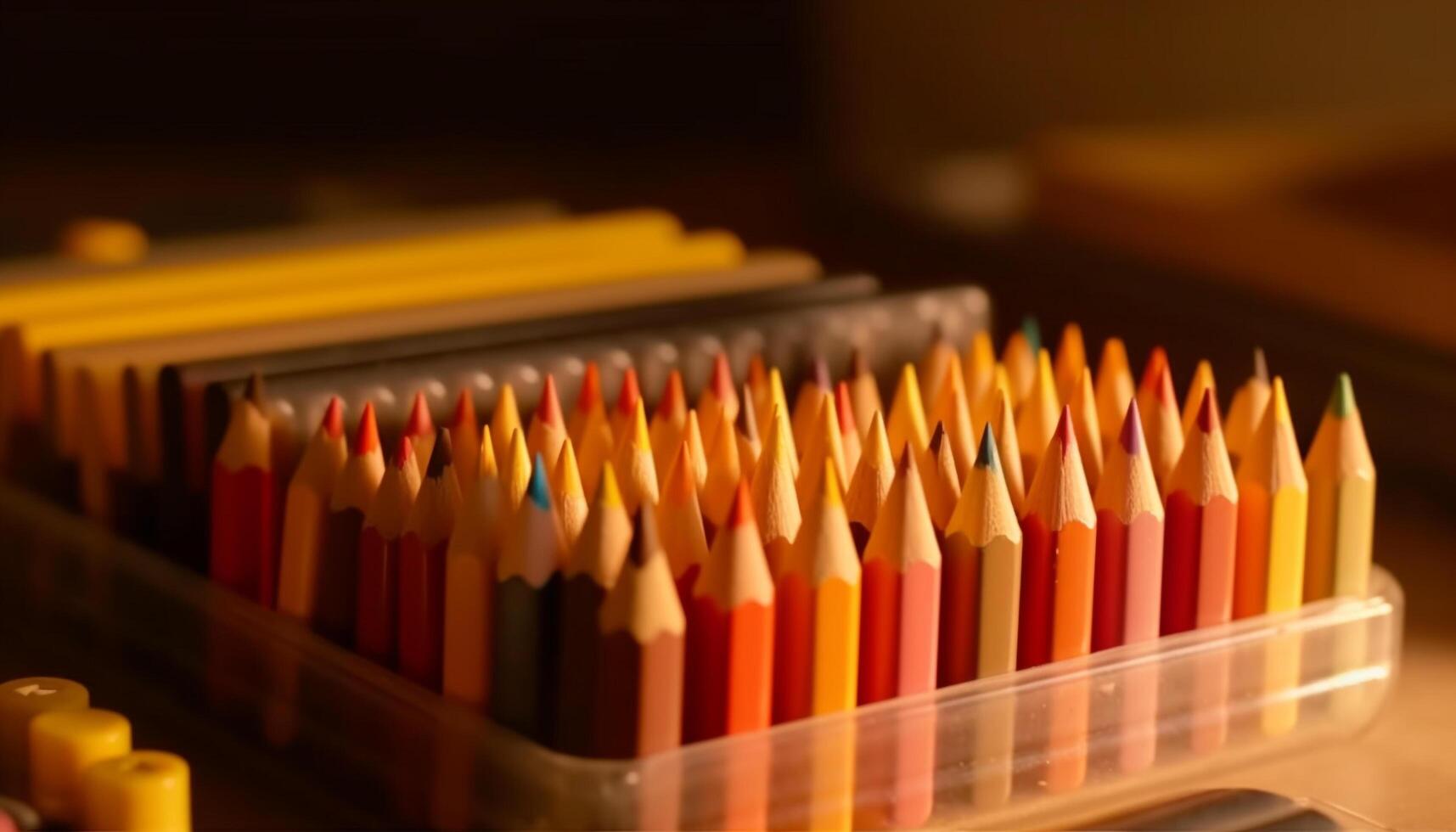 Rainbow of pencils on desk sparks creativity generated by AI photo