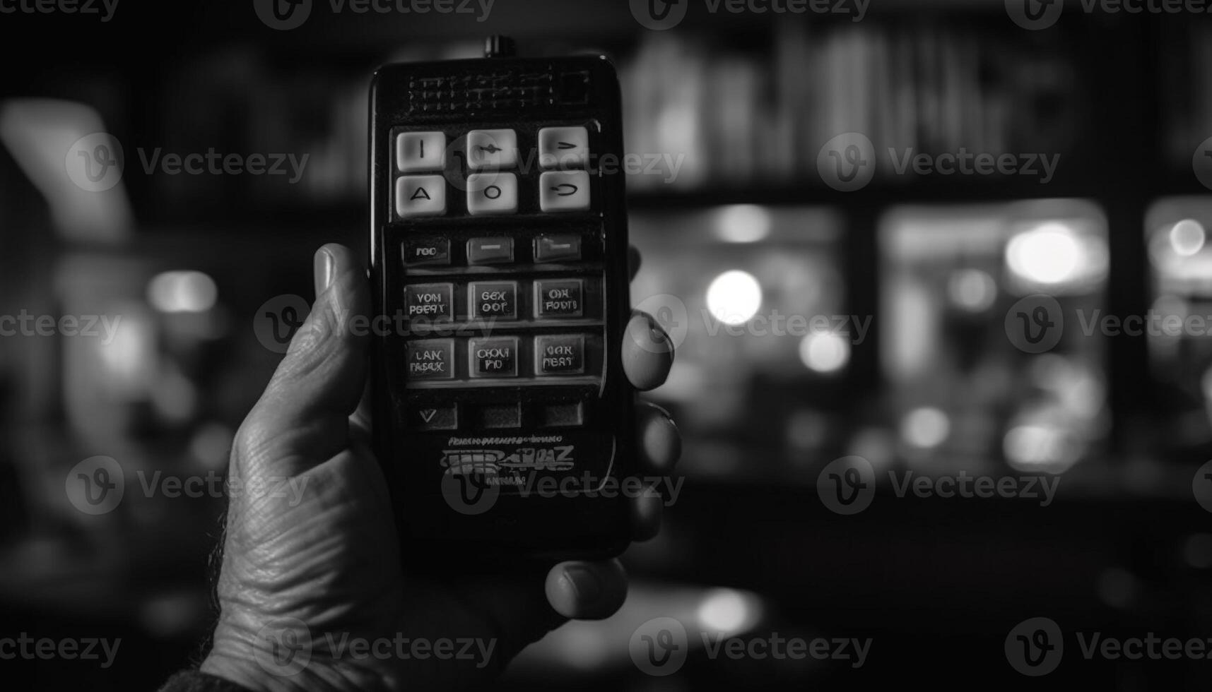 Businessman typing on calculator in dark office generated by AI photo