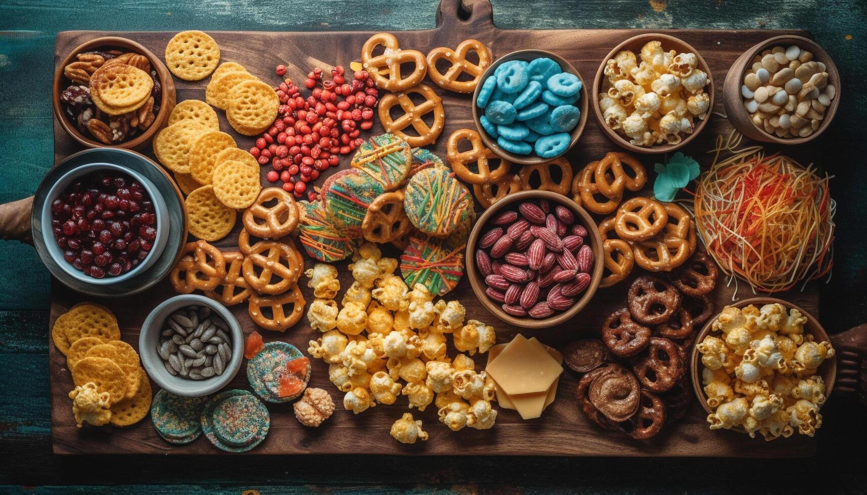 Homemade cookies on rustic wood table background generated by AI photo