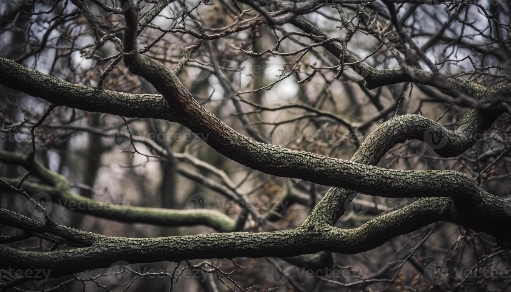 Twisted snake slithers through spooky autumn fog generated by AI photo