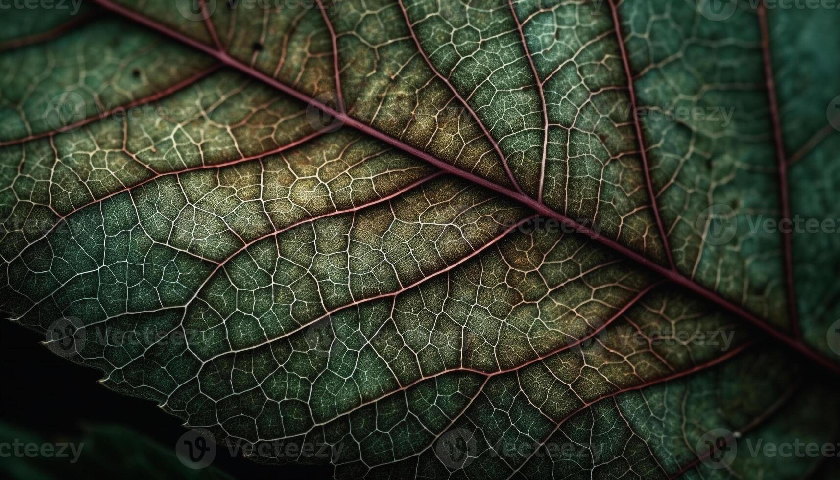 Vibrant leaf vein pattern in close up macro generated by AI photo